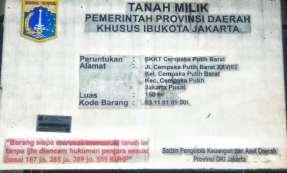 Papan penanda tanah milik Pemerintah Provinsi DKI Jakarta
